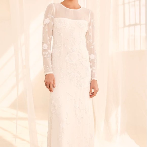 lulus white beaded maxi dress Loose Eyelet Cotton Kids Dress with Handmade Beaded & Sequin Embellish –  Noētic main image 1